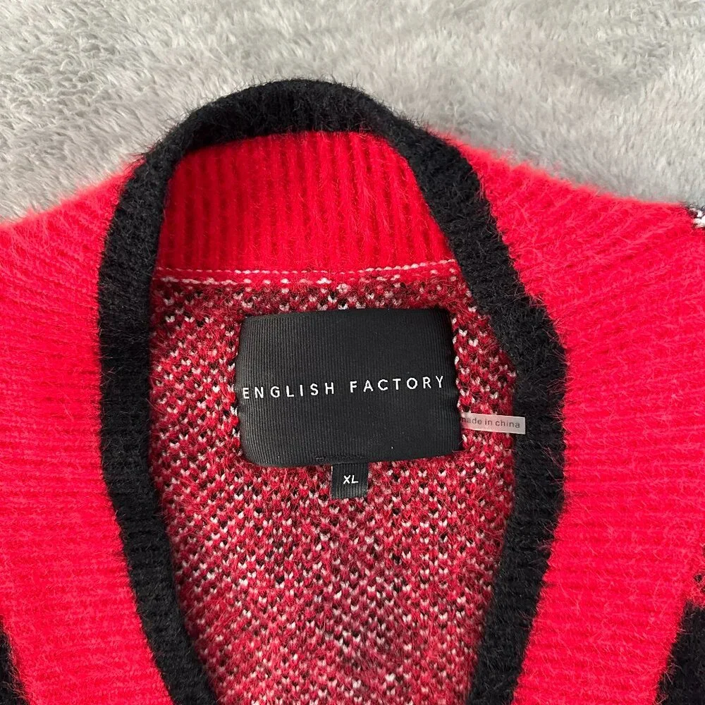English Factory Red and Black Plaid Cardigan - Picture 3 of 6